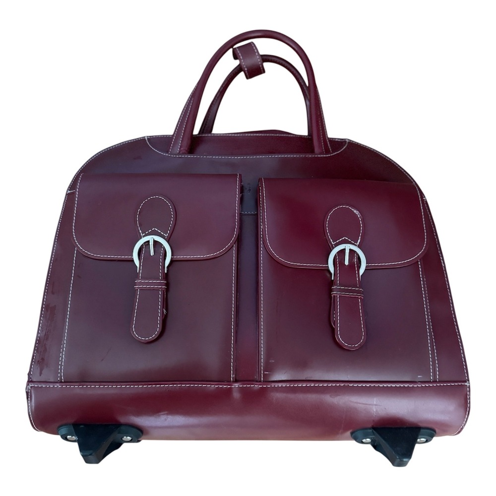 MCKLEIN USA Burgundy Leather Rolling Laptop Briefcase Mobile Office Bag